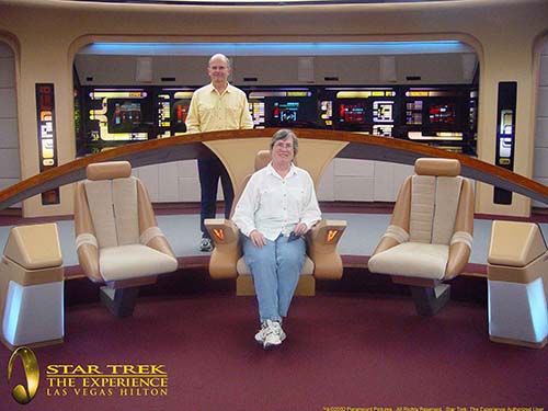 Carl and Marilyn on the bridge of the Enterprise