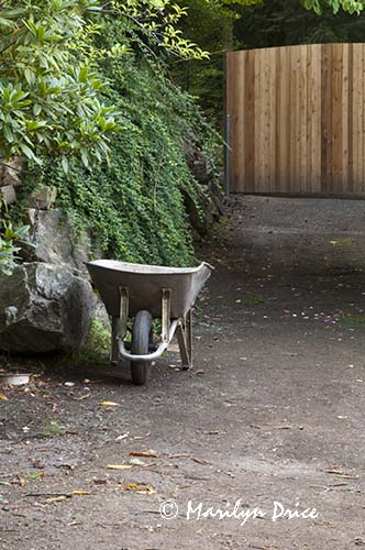 Wheelbarrow on a path, Butchart Gardens, Victoria, BC