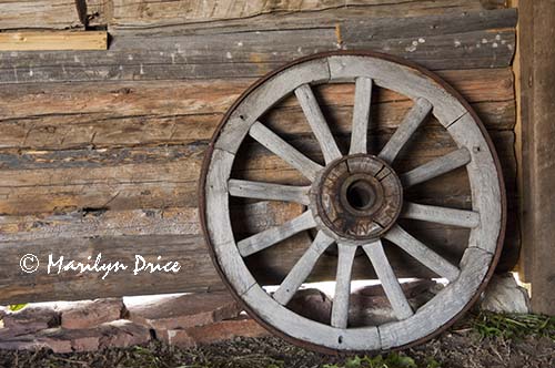 Old wagon wheel in a barn